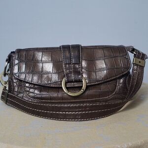 Donald J. Pliner Purse Bronze Metallic Croc Embossed East West Shoulder Bag